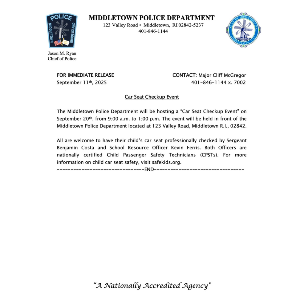 Car Seat Checkup Clinic Press Release Middletown Police