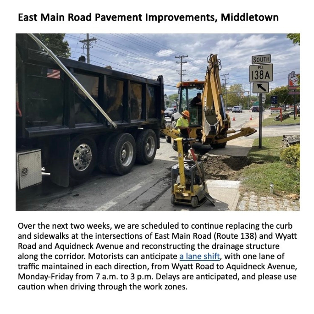 Upper East Main Road RIDOT Project Status Report 92225