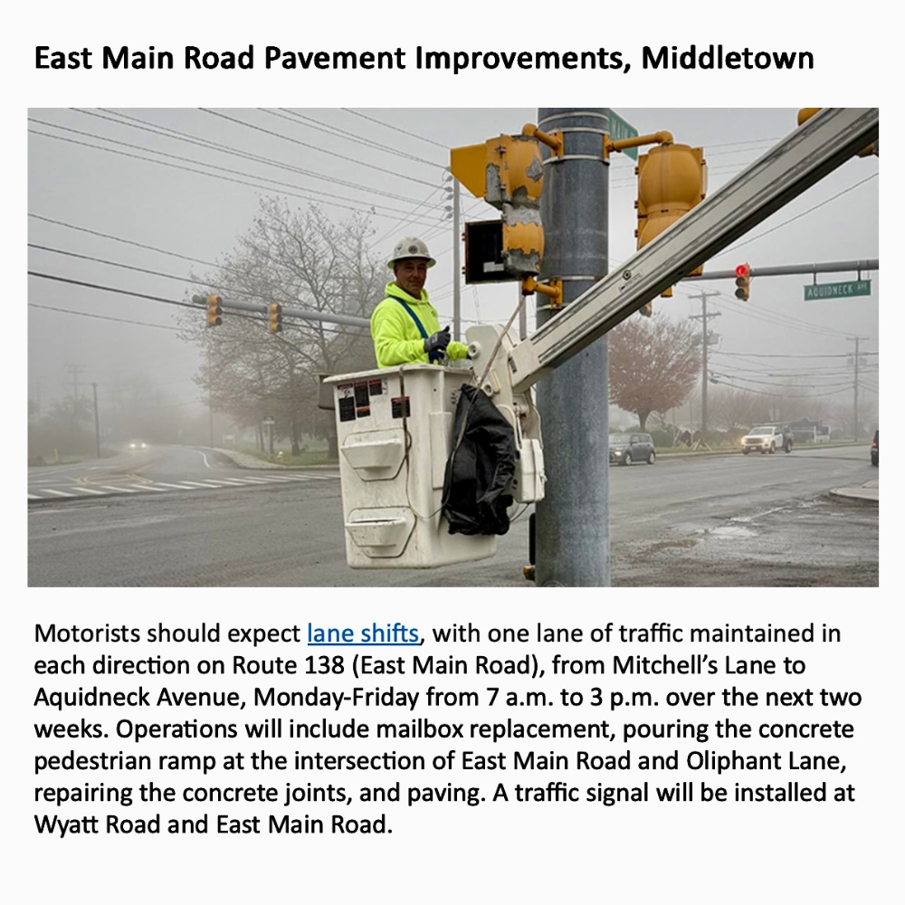 RIDOT Upper East Main Road Update 111725
