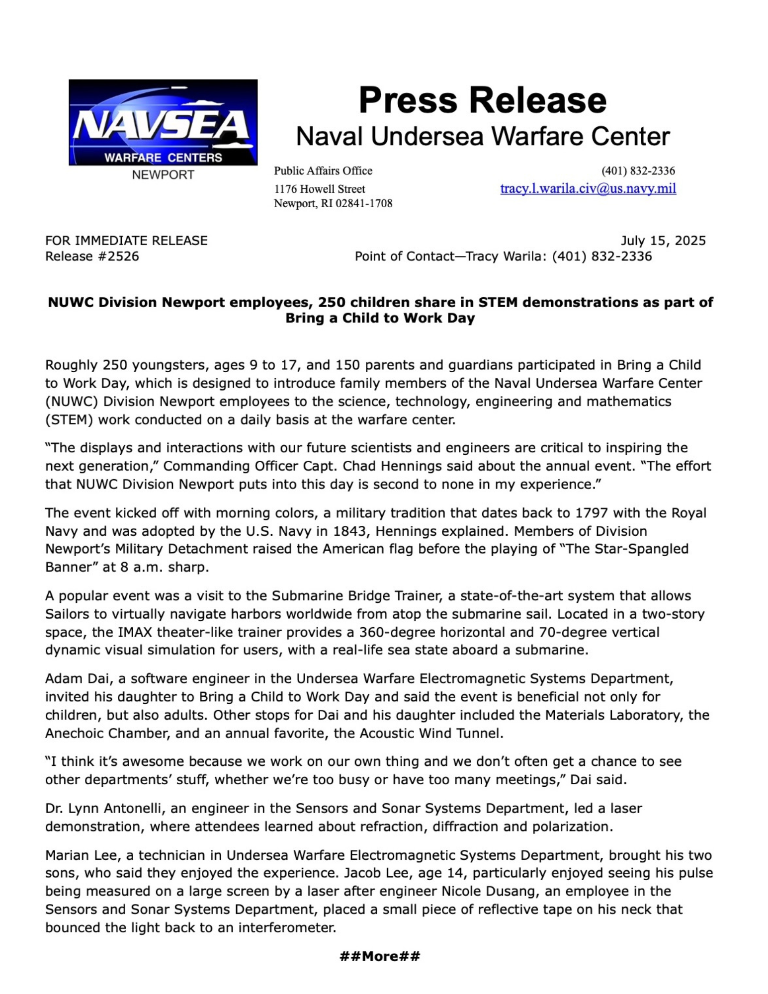 NUWC STEM Demonstrations Photo 1