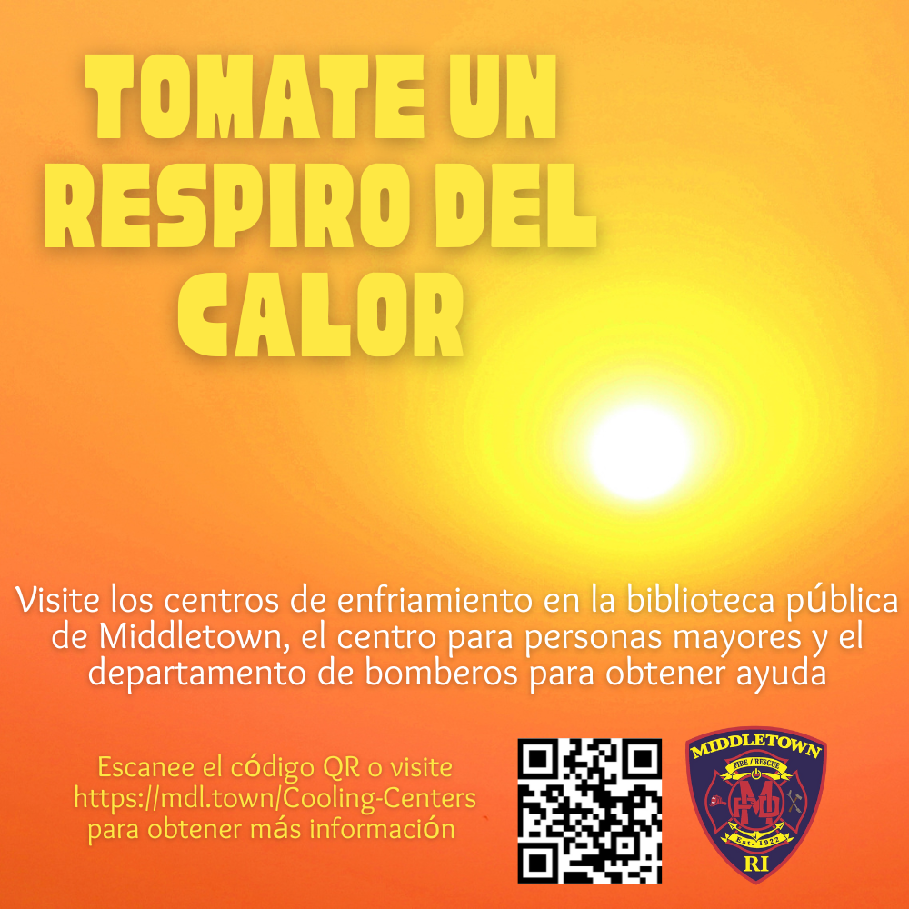 Bright Orange Cooling Center Graphic With Yellow Sun Spanish
