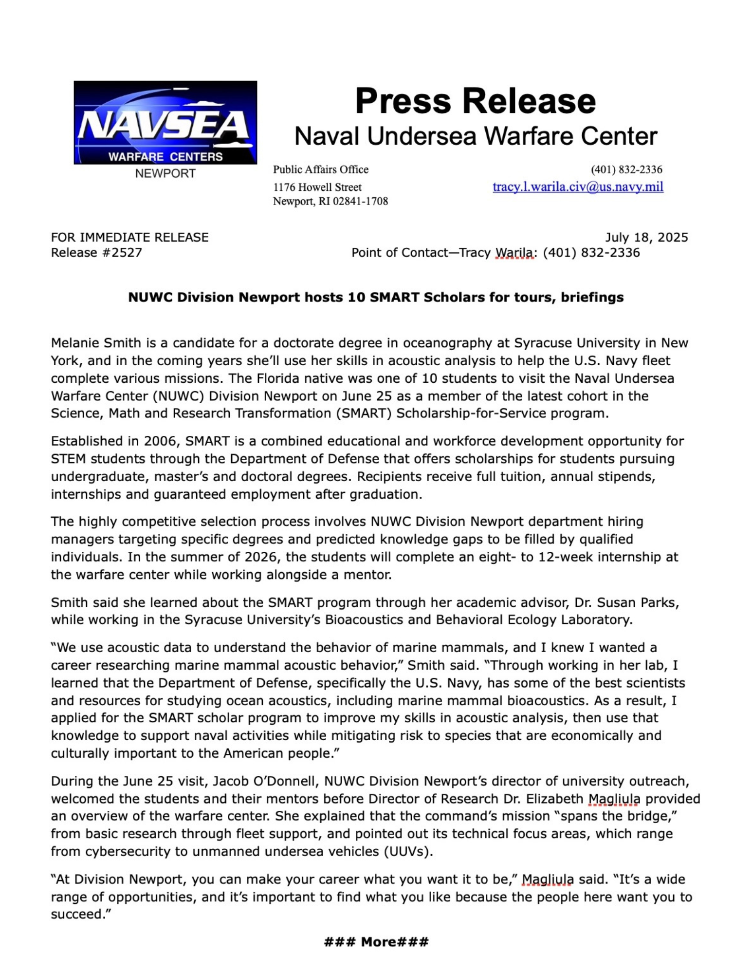 NUWC Smart Scholars Tour Briefings 1