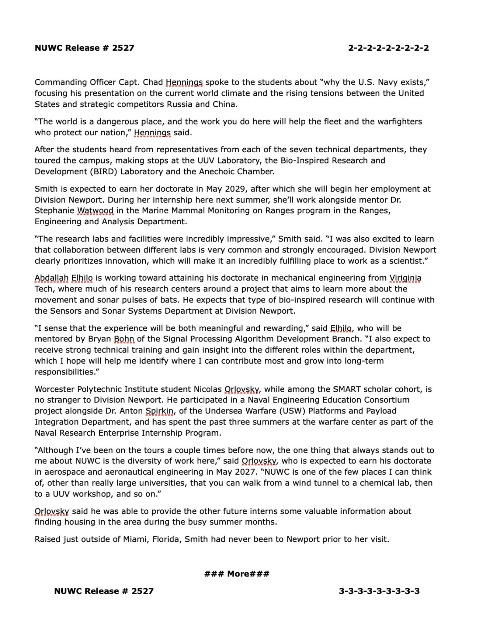 NUWC Smart Scholars Tour Briefings 2