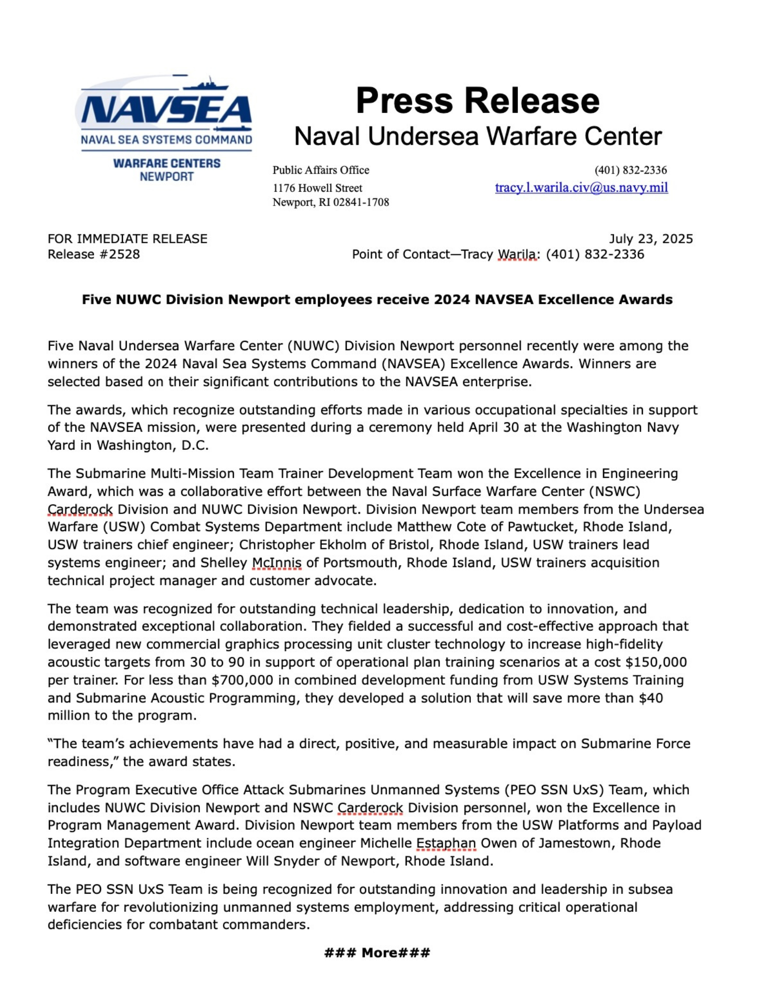 NUWC Press Release Screenshot 72325 Page 1