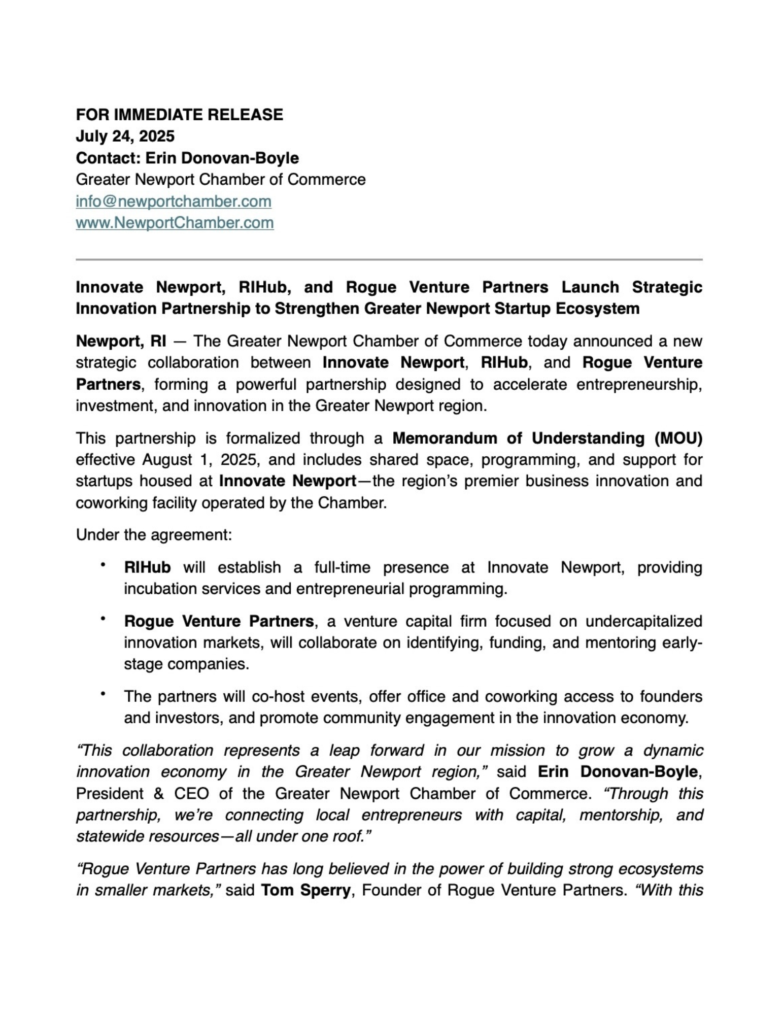 Chamber Innovative Partnership Press Release Page 1