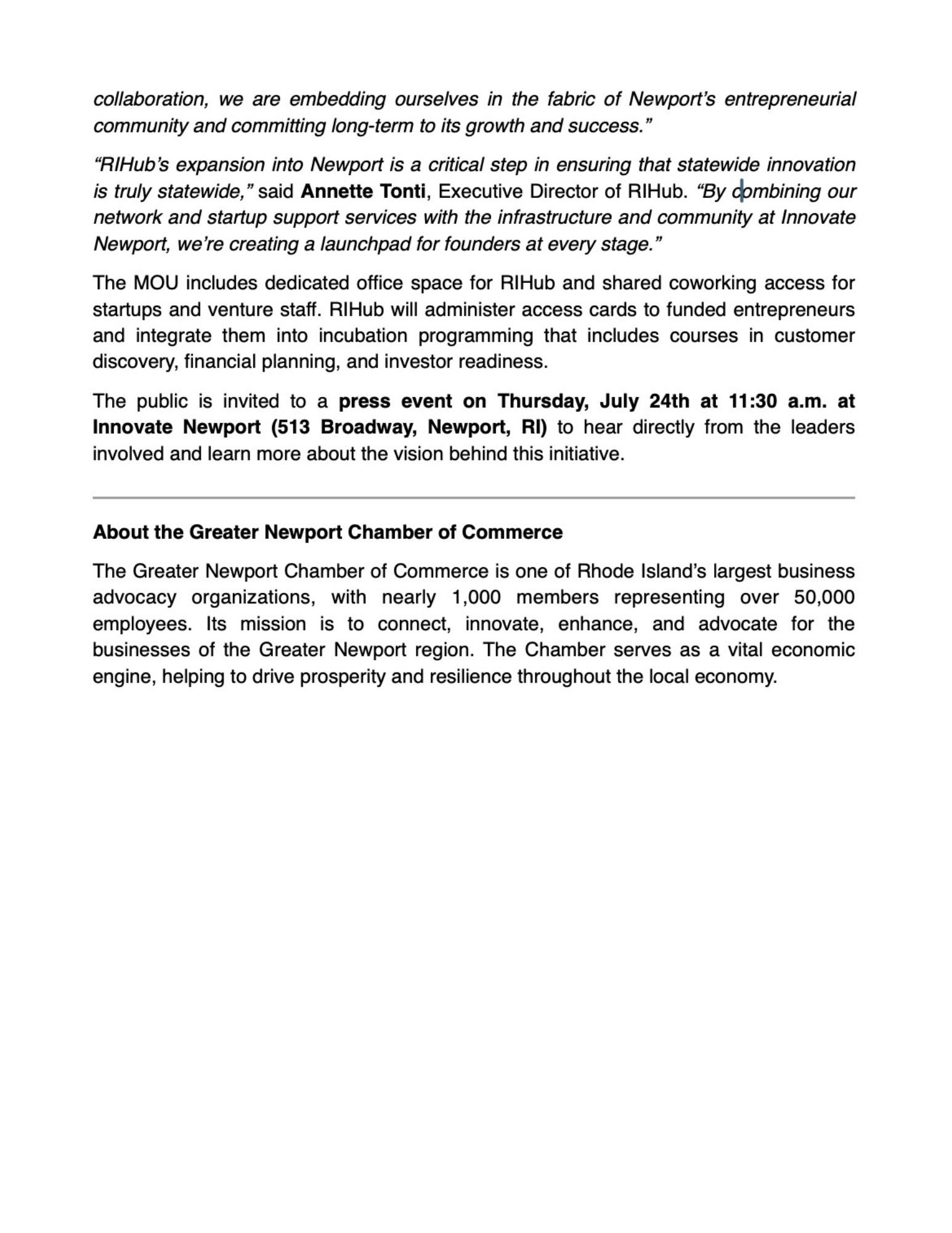 Chamber Innovative Partnership Press Release Page 2