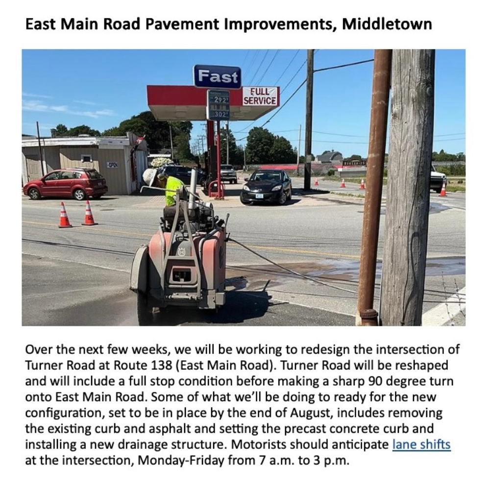 RIDOT East Main Road Traffic Improvements 72825