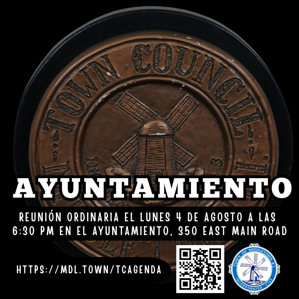 Town Council Aug. 4 Meeting Announcement Graphic Spanish