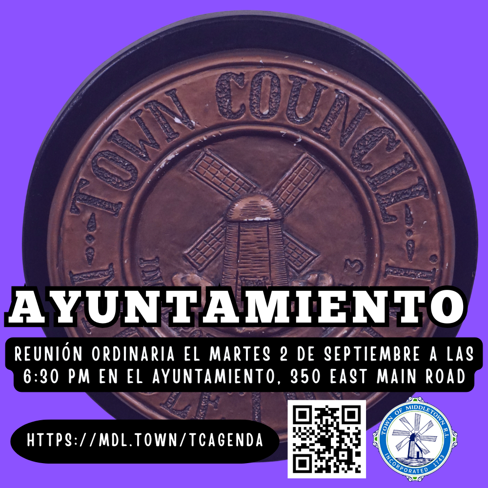 Town Council Sept. 2 Meeting Announcement Graphic Spanish