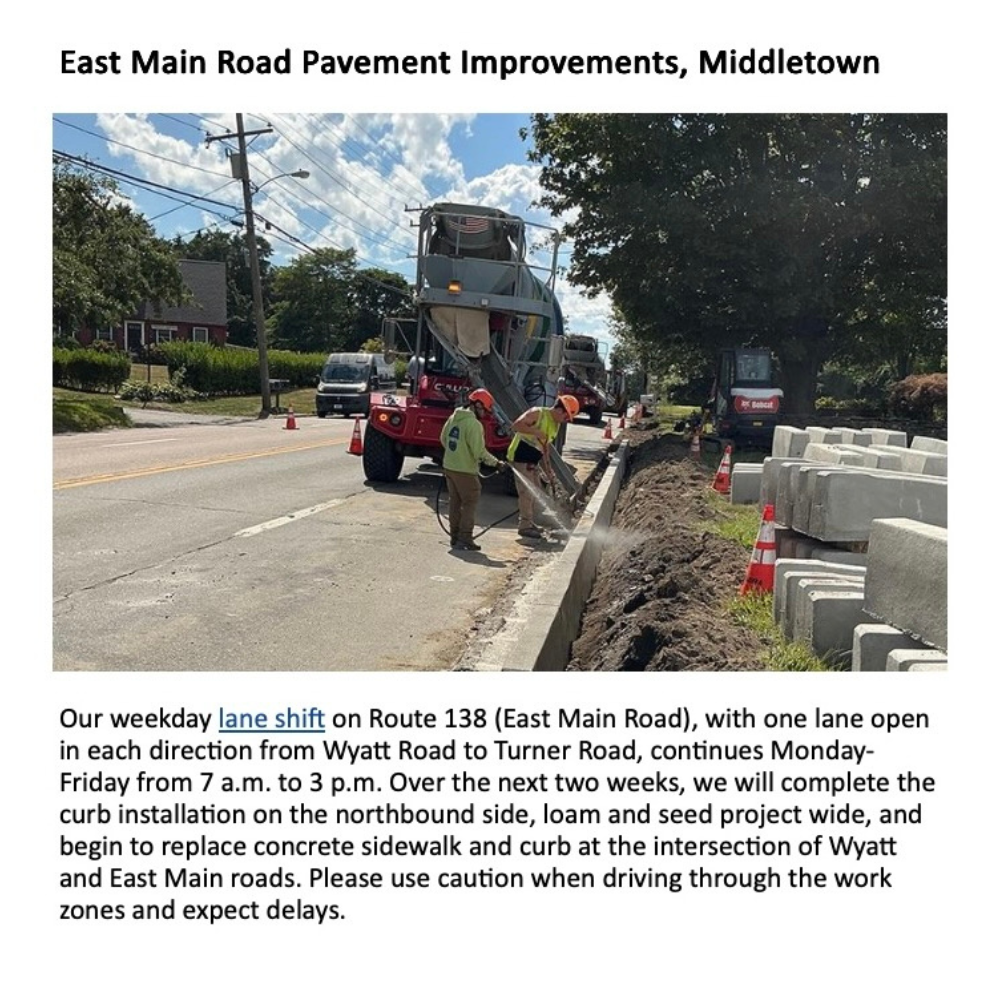 RIDOT Upper East Main Road Update 9825