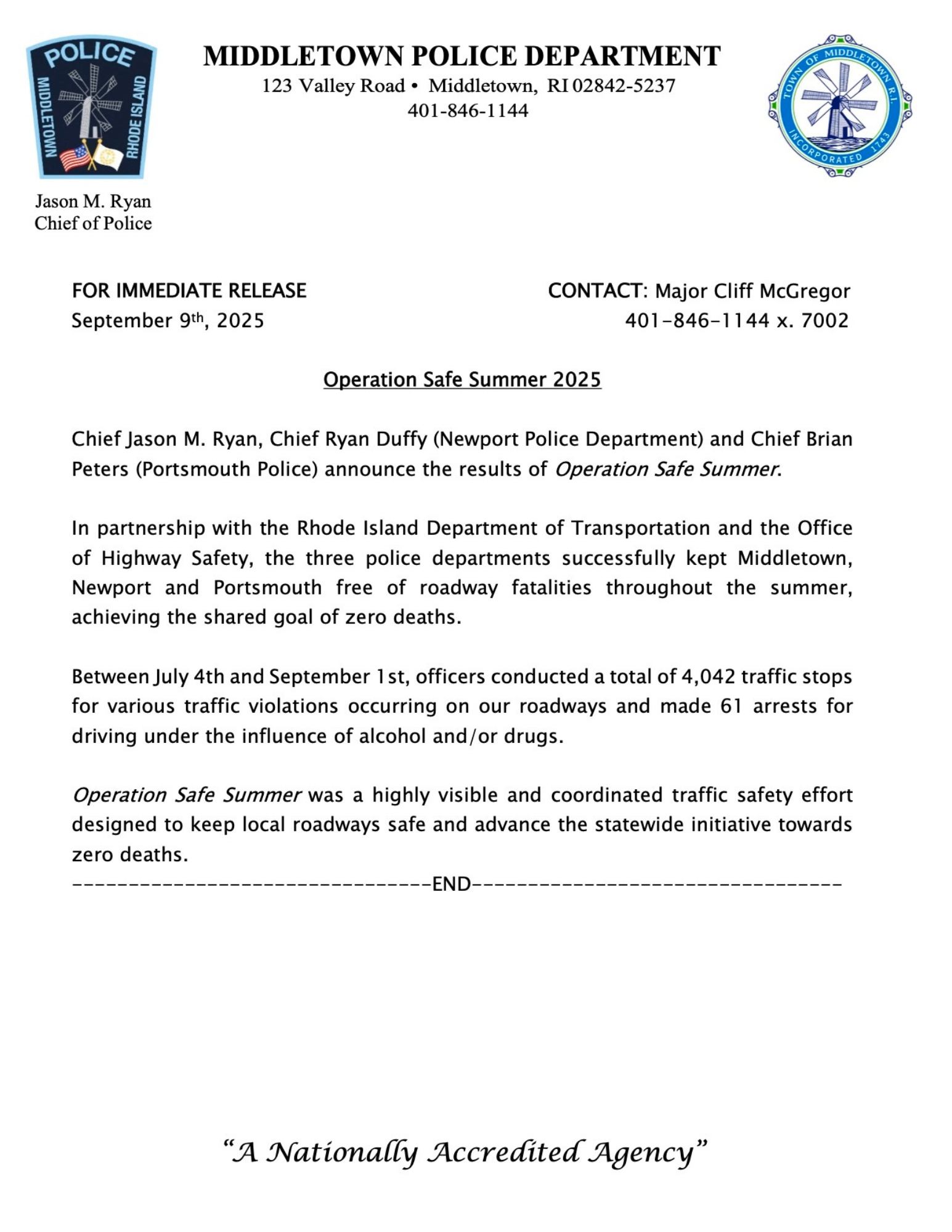 Middletown Police Operation Safe Summer Release 9925