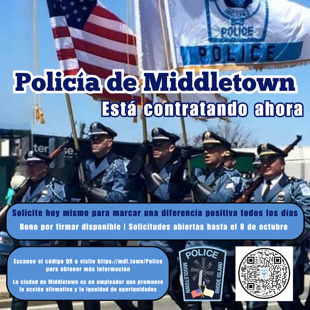 Middletown Police Hiring Graphic Officers Walking In Uniform With Flags Spanish
