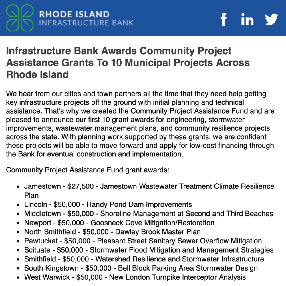 RI Infrastructure Bank Grant Award Announcement For 2nd And 3rd Beaches 12425