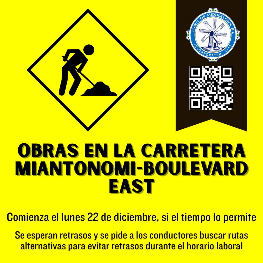Miantonomi Boulevard East Road Work Restarting Graphic Hot Yellow Spanish