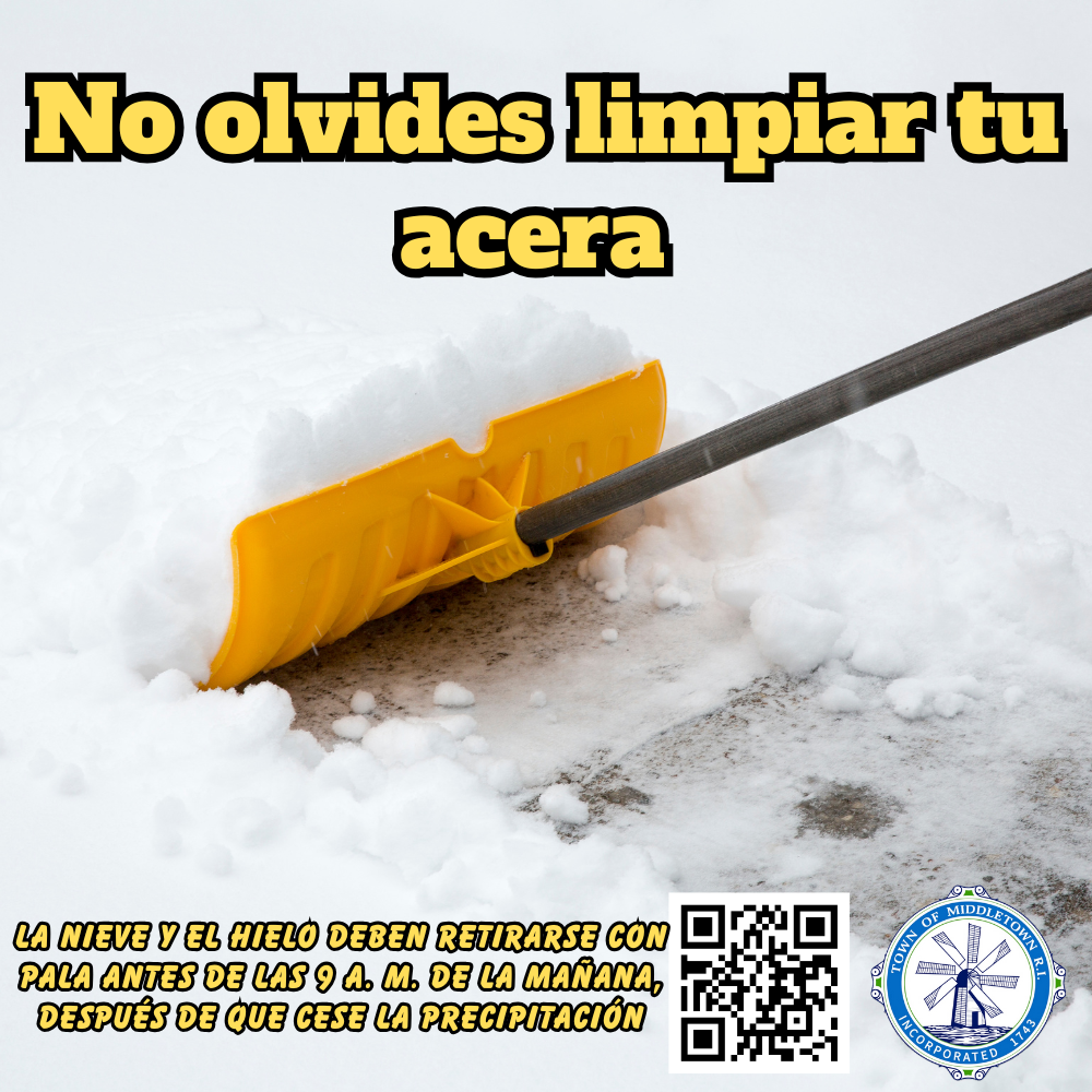 Snow Shoveling Reminder Yellow & Black Shovel Plowing Snow 122625 Spanish