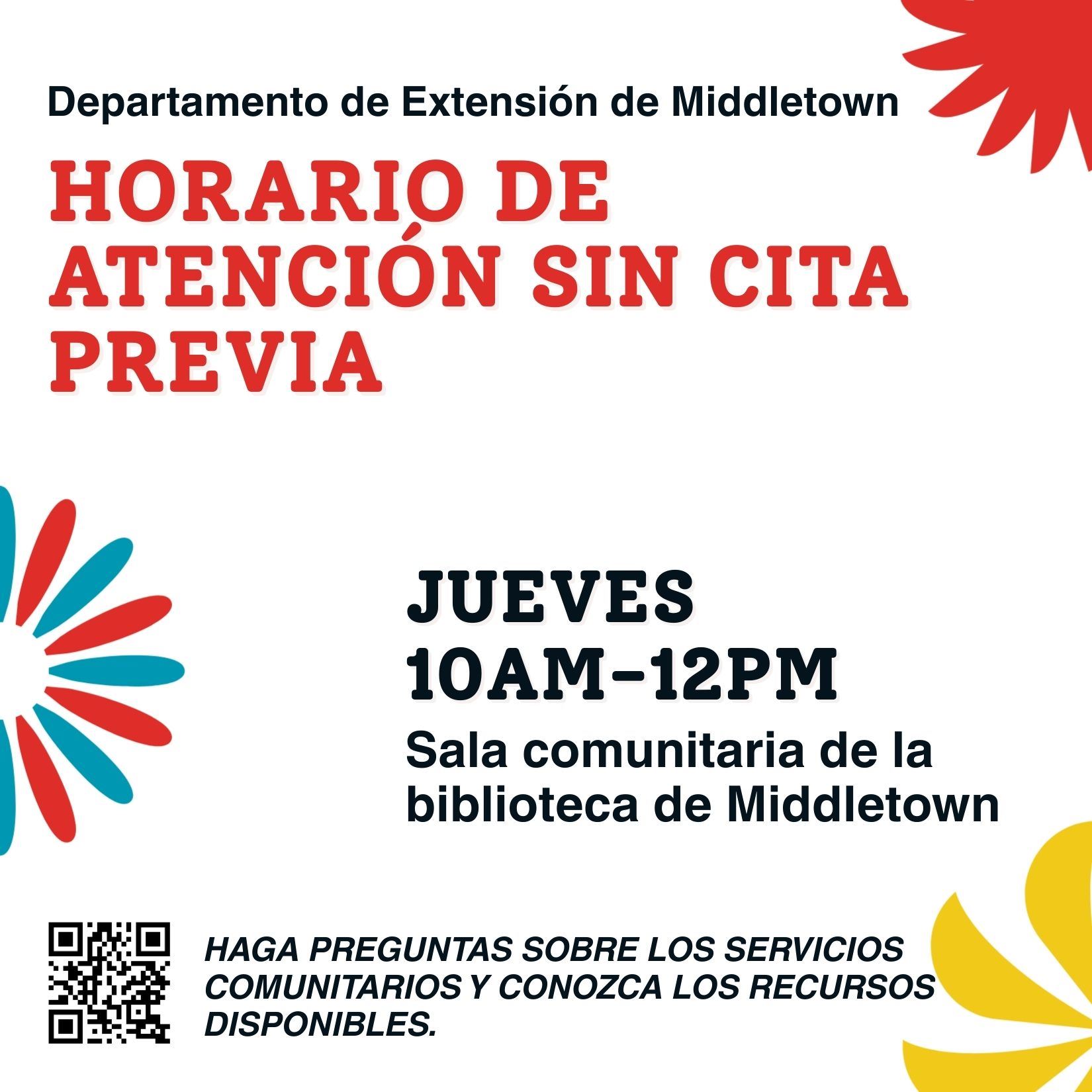 Drop in Hours Outreach Dept Spanish Social Media