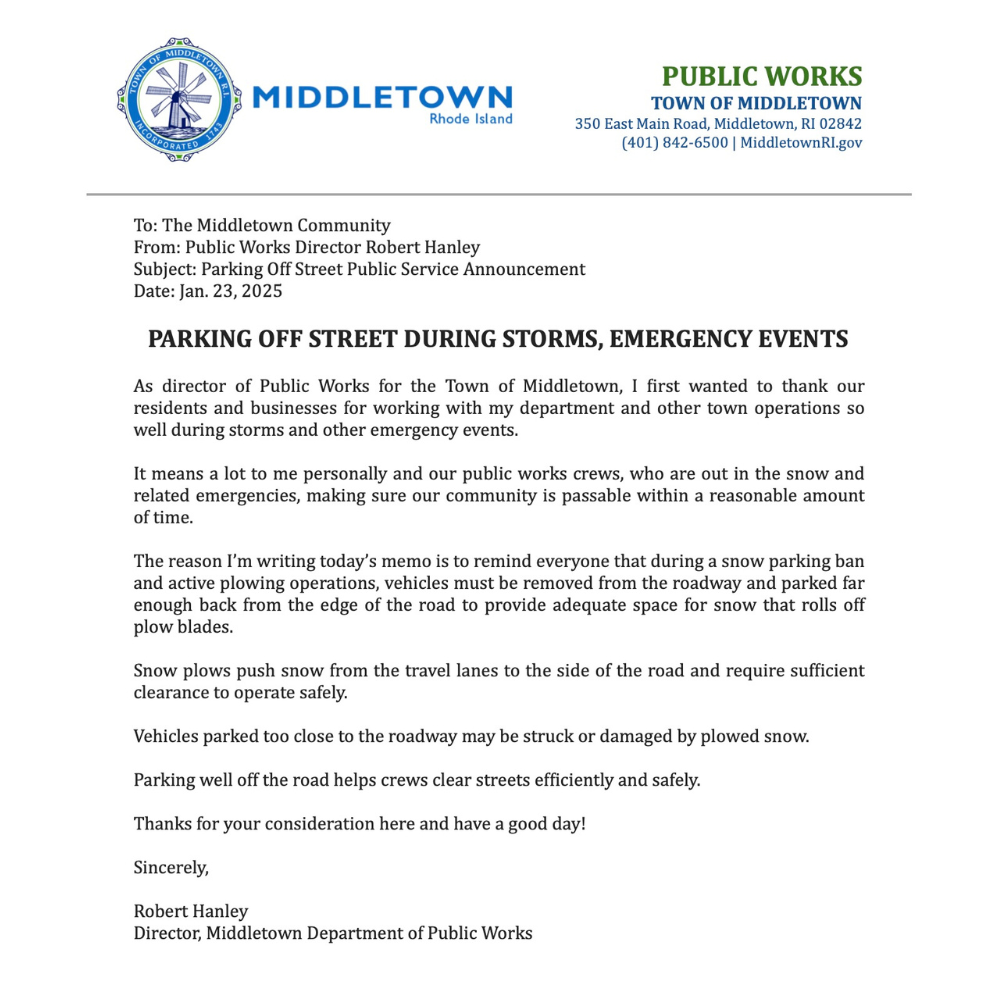 Robert Hanley Off-Street Parking During Snowstorms Memo To Community
