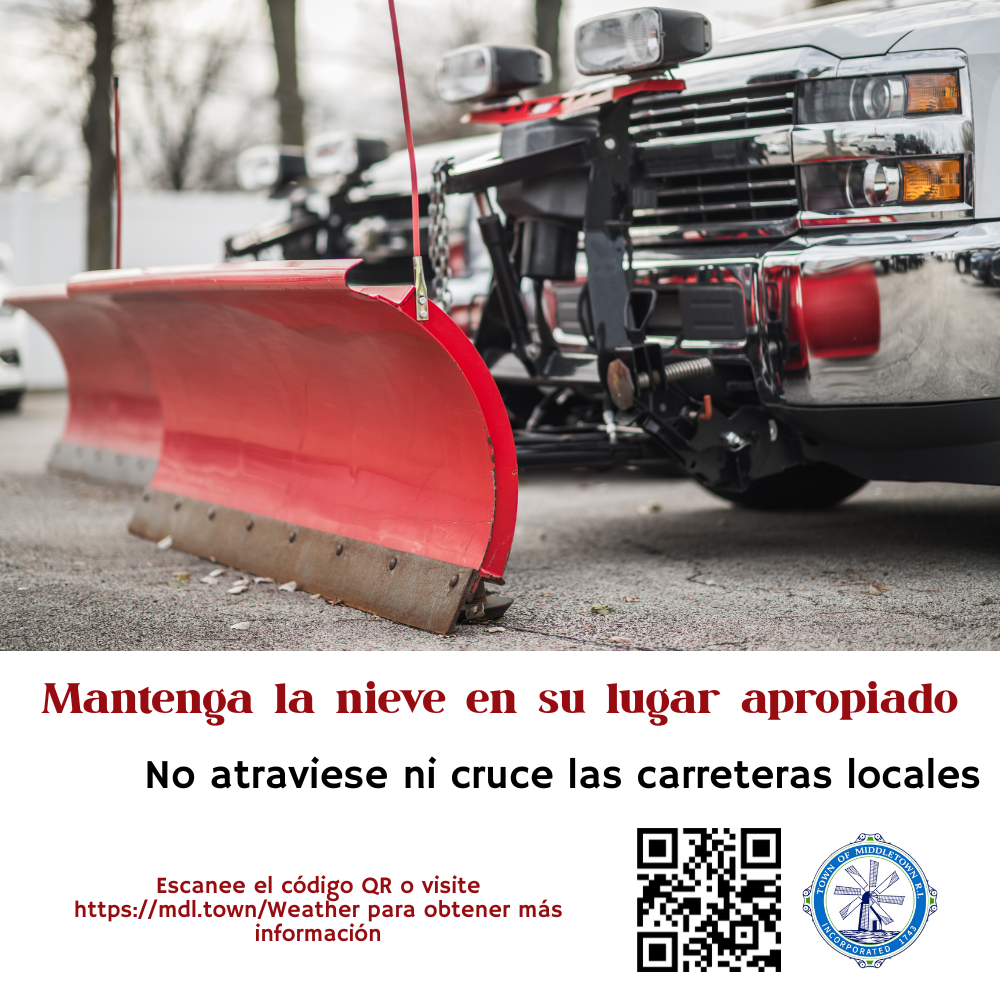 Don't Plow Snow Into The Road Graphic With Red Snowplow Spanish