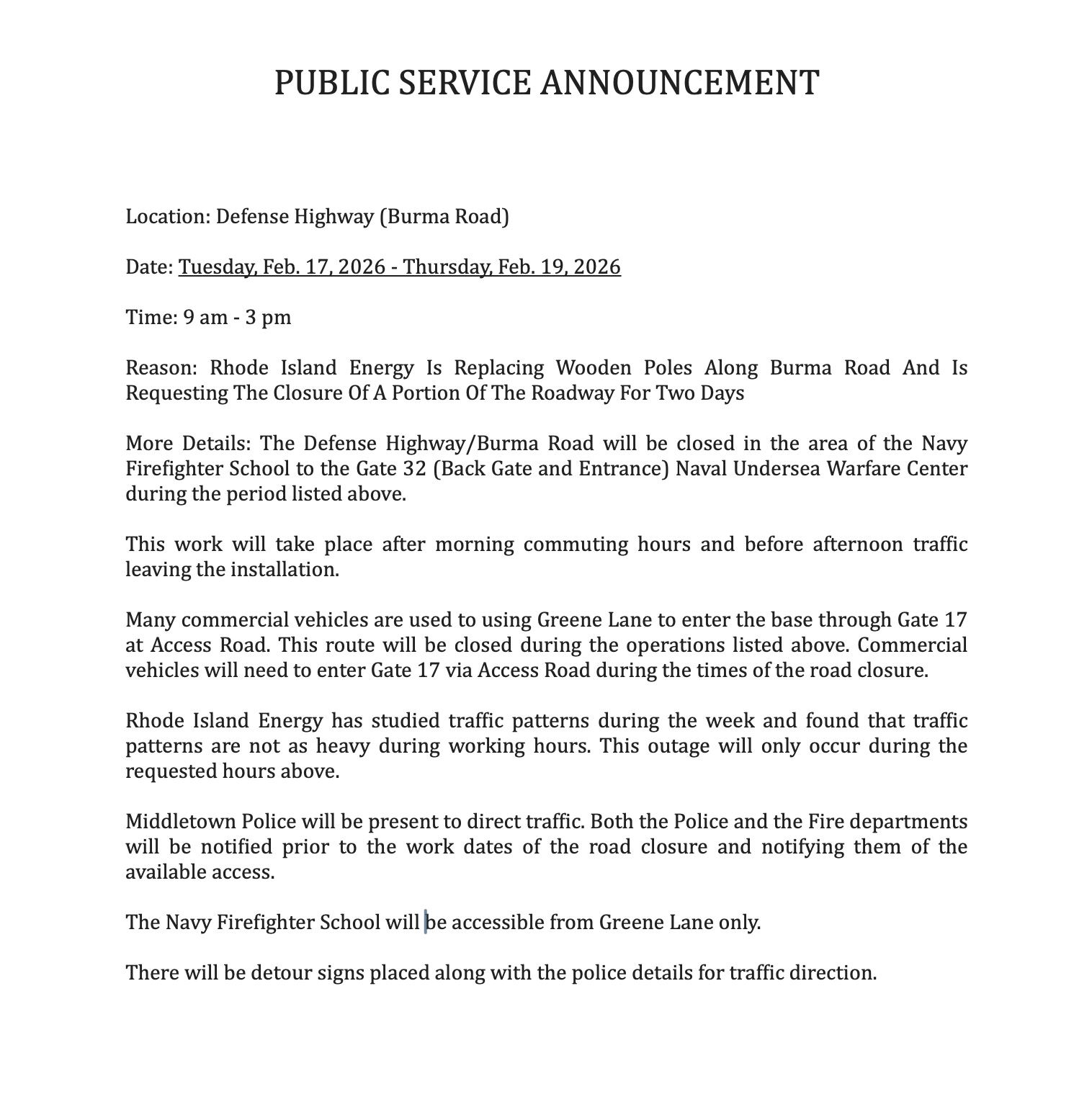 PSA Burma Road Partial Closure For Pole Work