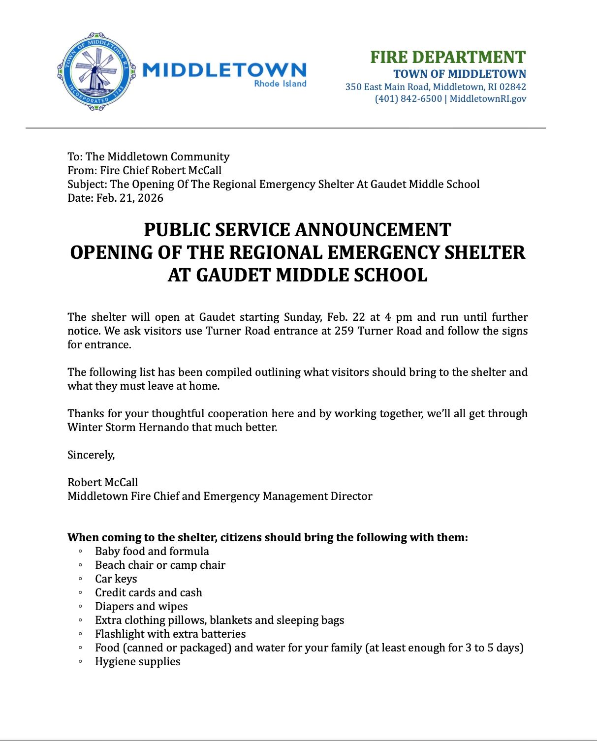 Regional Emergency Shelter At Gaudet Middle School Open For Winter Storm Hernando Rules Robert McCal