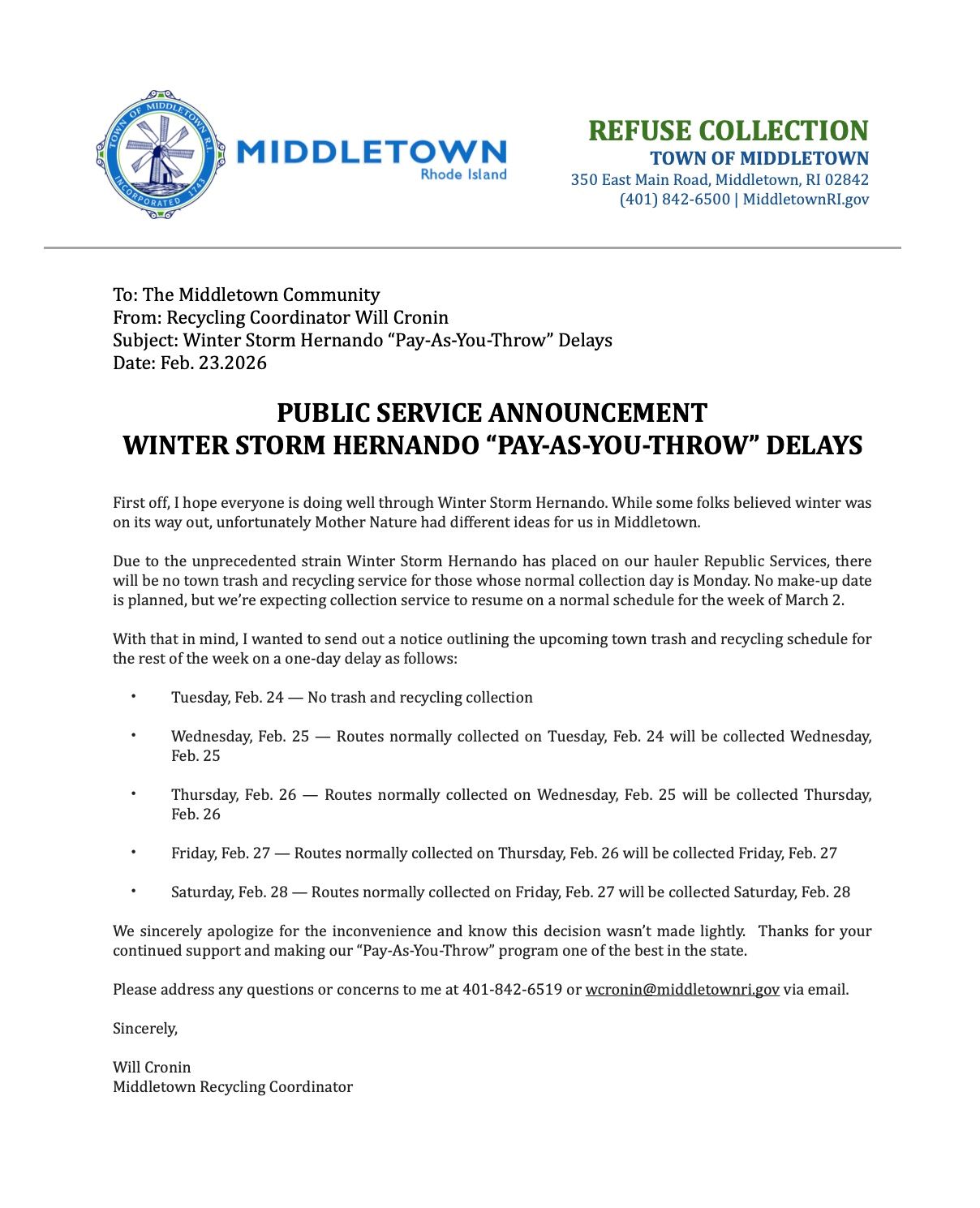 PSA Winter Storm Hernando Announcement