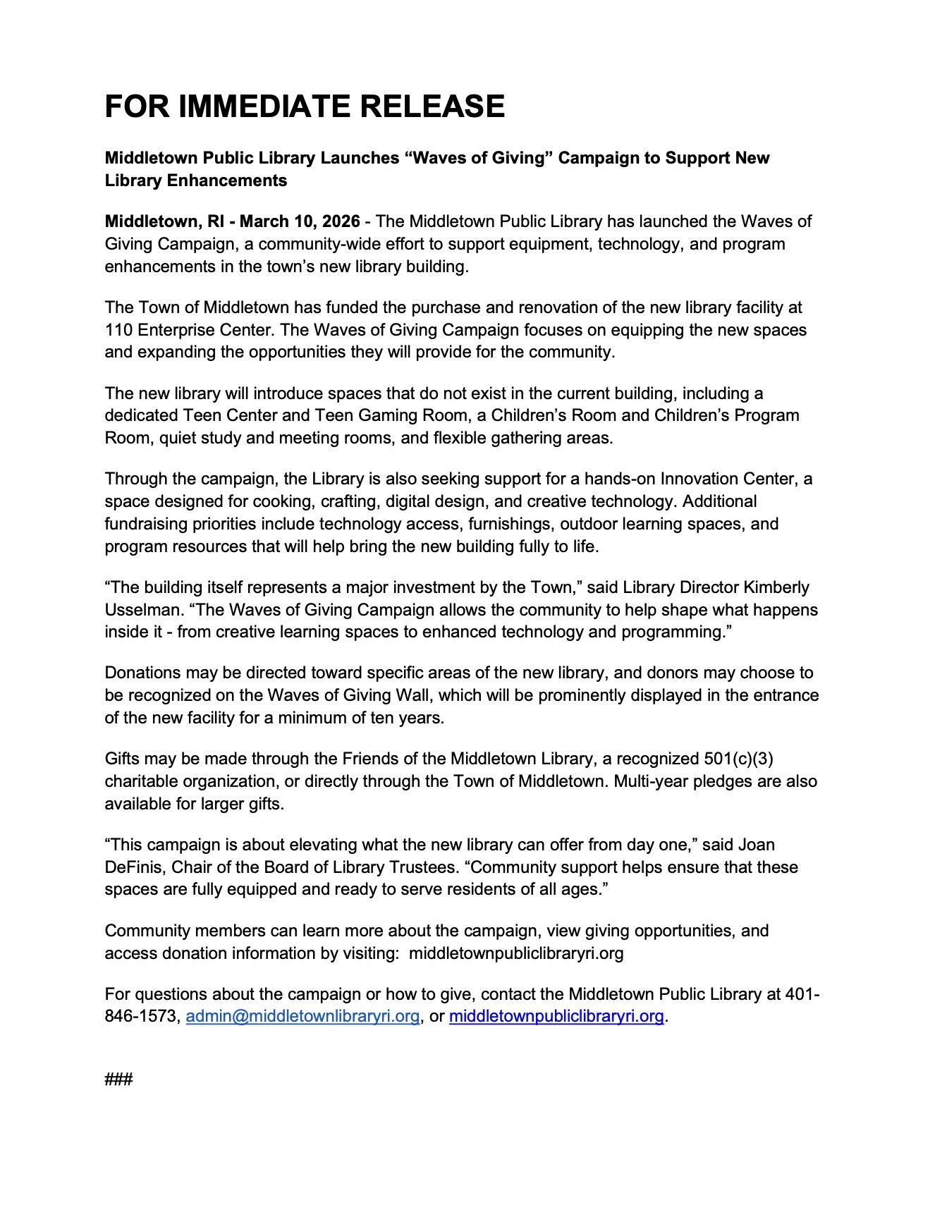 Waves Of Giving Announcement Page 1