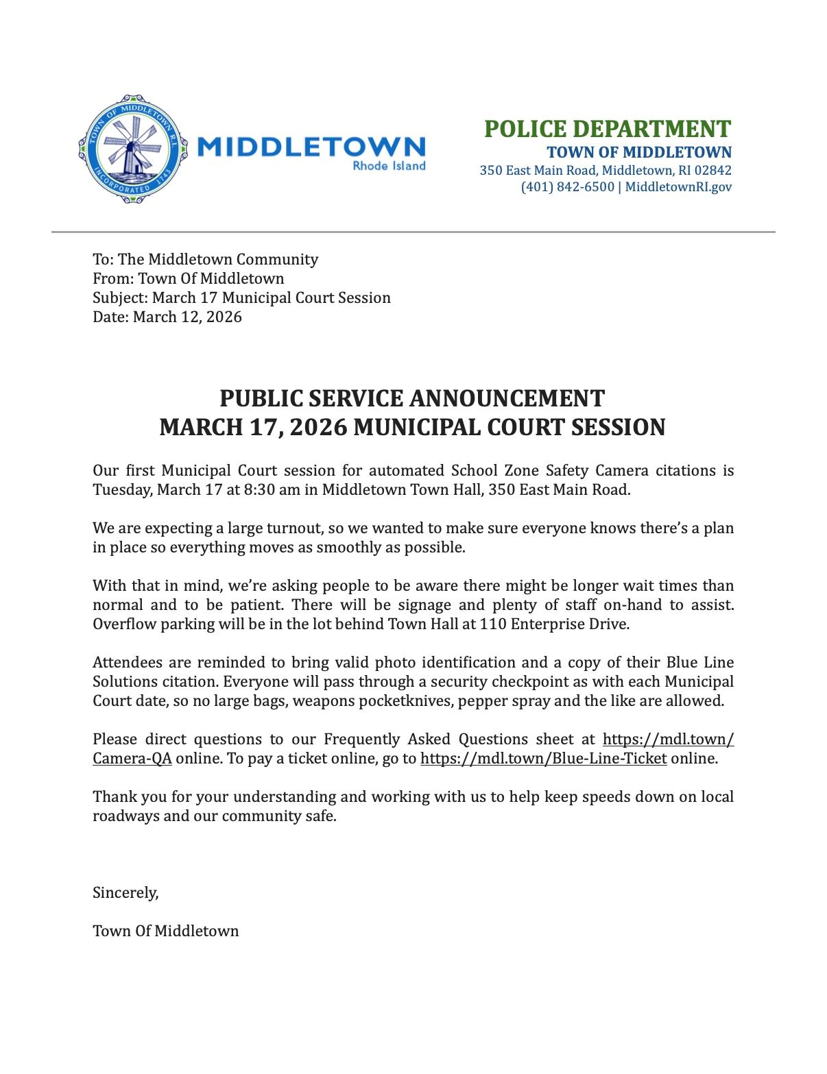 Middletown Municipal Court PSA 1