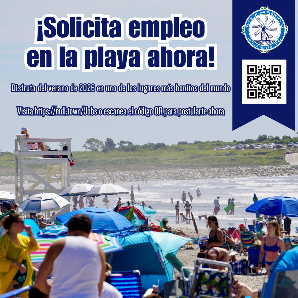 Beach Job Graphic Lifeguard Stand With Big Crowds Blue Lettering Spanish